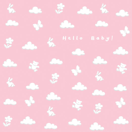 Clouds "Hello Baby" Pink Card