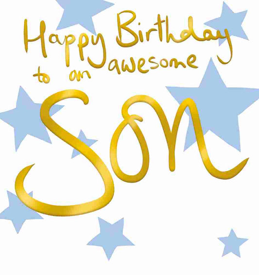 Awesome Son Blue Stars Birthday Card