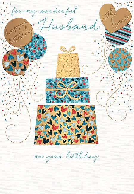 Presents & Balloons Husband Birthday Card