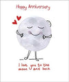 Our Anniversary Embraced Moon And Hearts Card