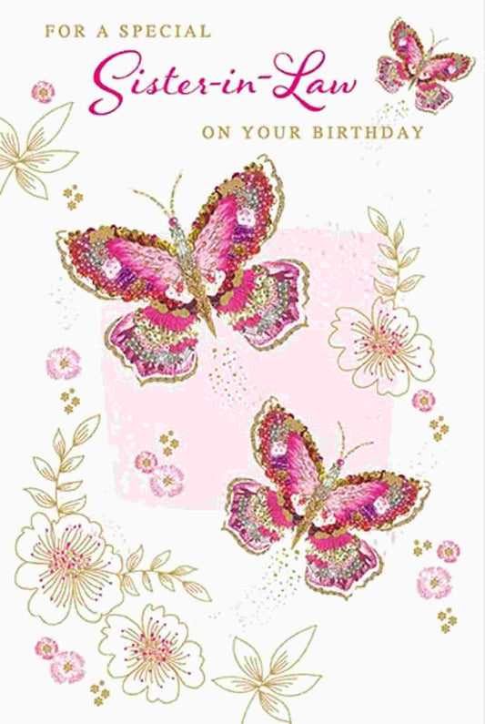 Pink Butterflies Sister-In-Law Birthday Card