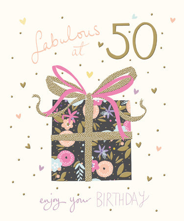 "Fabulous at 50" Present Birthday Card