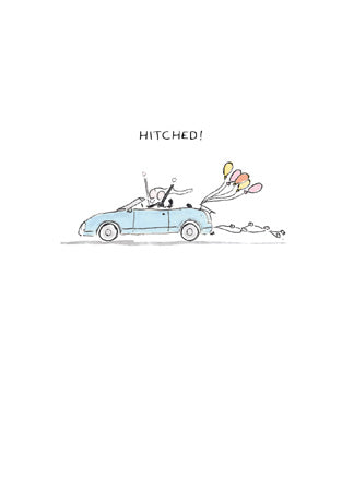 "Hitched!" Wedding Car Card