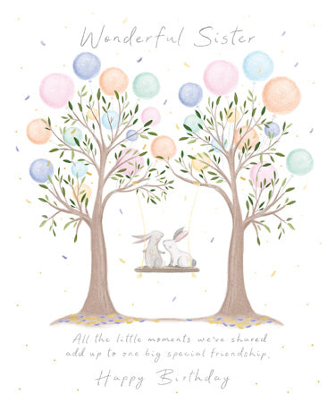 Bunnies & Balloons Sister Birthday Card