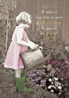 Girl Watering Flowers Friend Birthday Card