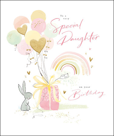 Special Daughter Bunny & Balloons Birthday Card