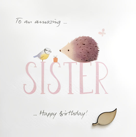 Hedgehog And Bird Sister Birthday Card