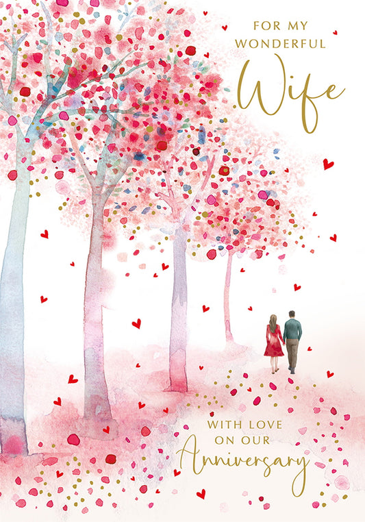 "For My Wonderful Wife" Couple Walking Anniversary Card