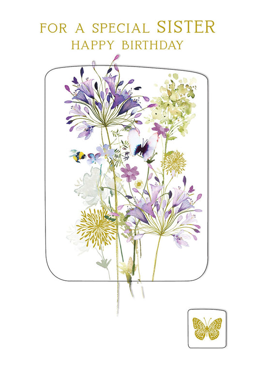 Pressed Flower Effect Sister Birthday Card