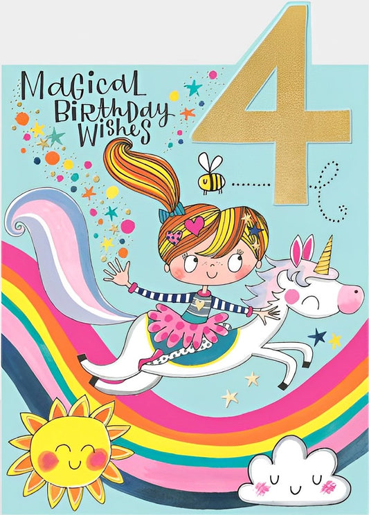 Unicorn 4th Birthday Card