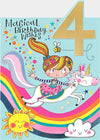 Age 4 Girl On Unicorn Birthday Card