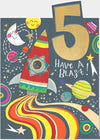 Age 5 Boy Rocket Birthday Card