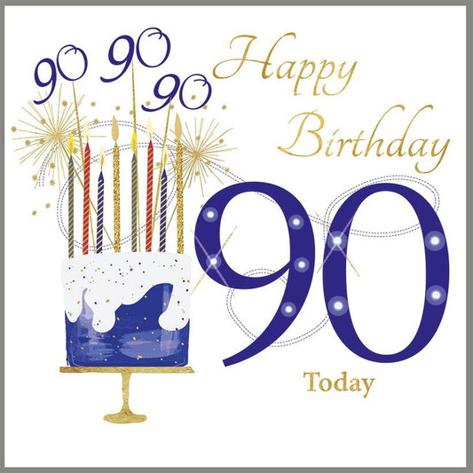 Blue Cake And Candles 90th Birthday Card