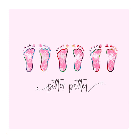 "Pitter Patter" Pink Footprints Baby Card