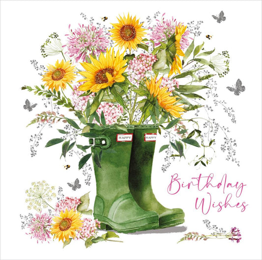 Sunflower and Wellies Birthday Card