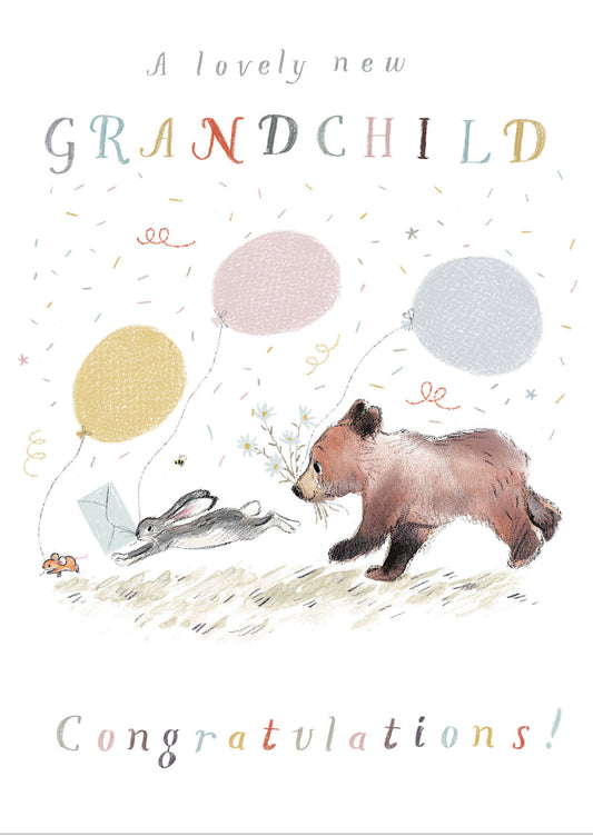 "A Lovely New Grandchild" Bear, Hare & Mouse Card