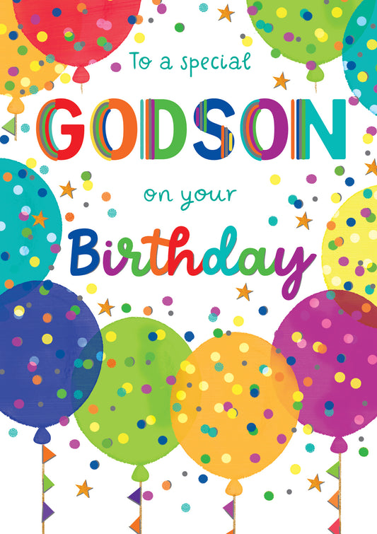 Bright Balloons Godson Birthday Card