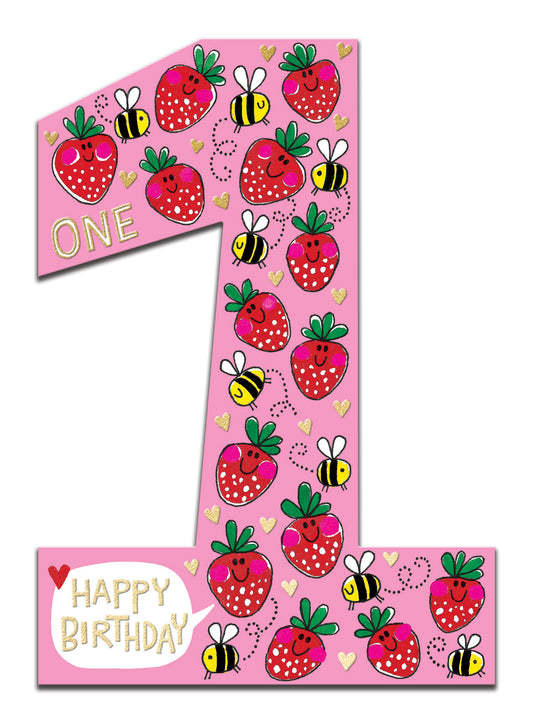 Strawberries & Bees 1st Birthday Card