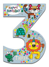 Age 3 Lion, Tiger & Turtle Birthday Card