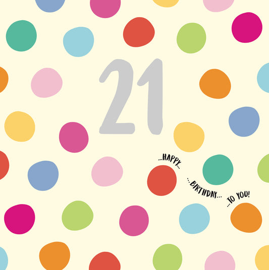 Colourful Spots 21st Birthday Card