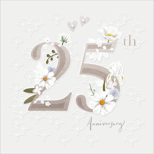Special Silver Flowers 25th Anniversary Card