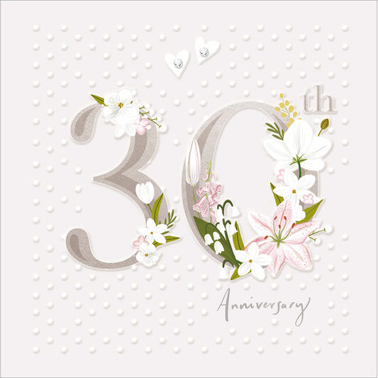 Special Pearl Flowers 30th Anniversary Card