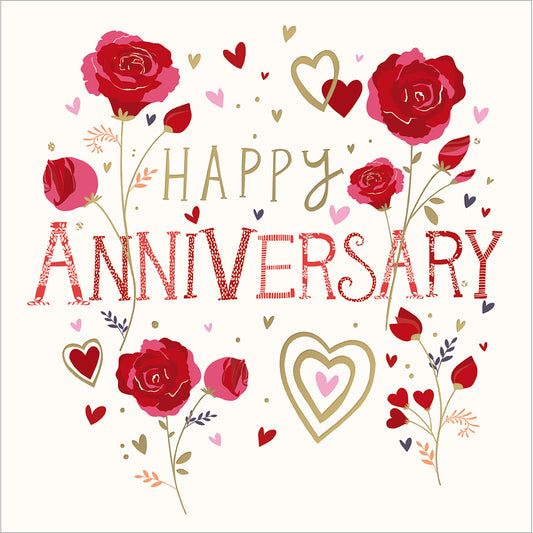 Red Flowers "Happy Anniversary" Card