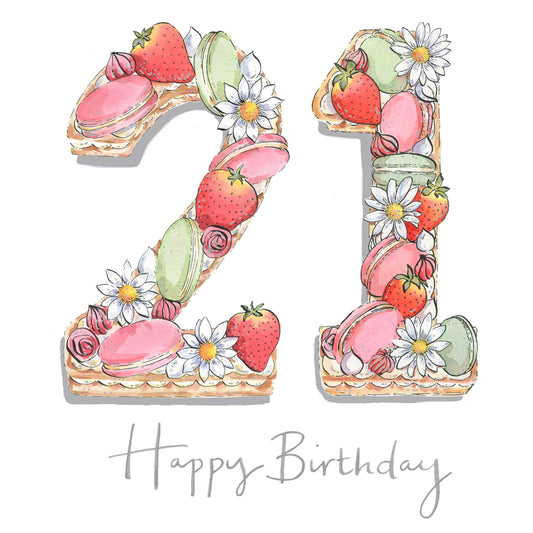Cake & Flowers 21 Today Birthday Card