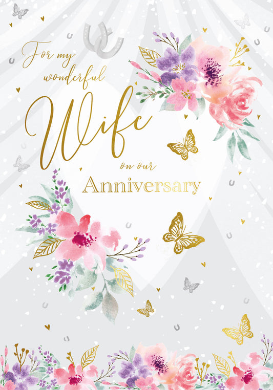 "For My Wonderful Wife" Floral Anniversary Card
