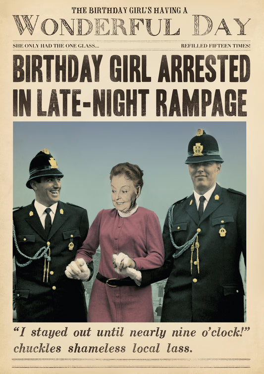 Birthday Girl Late Night Rampage Card