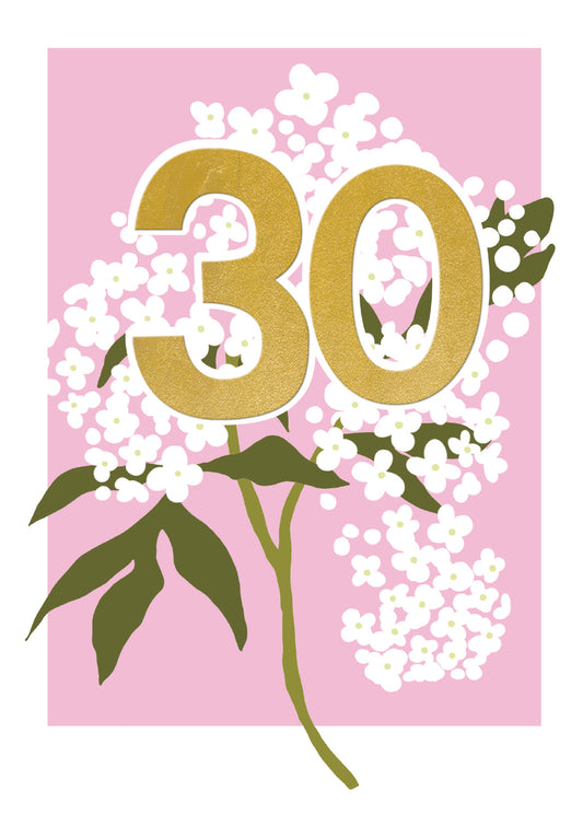 Pink Floral 30th Birthday Card