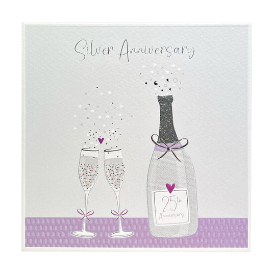 Silver Anniversary Bottle & Glass Card
