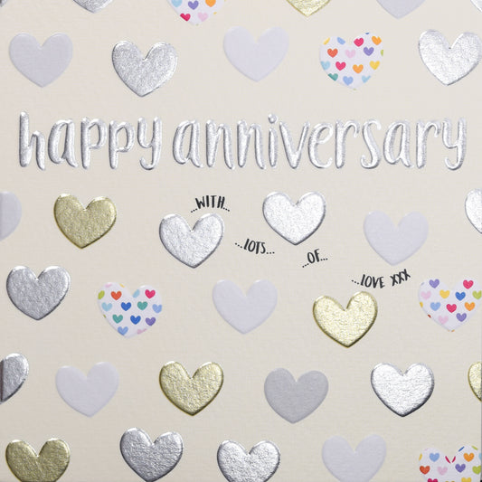 "Happy Anniversary" Metallic Hearts Card