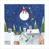 Santa Sitting On The Moon Over Rooftops Card