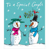 Two Snowmen, With Hat And Scarves And Mistletoe Christmas Card