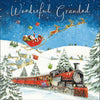 Steam Train With Santa's Sleigh Flying Overhead Grandad Card