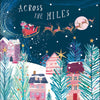 Reindeers Pulling Santa's Sleigh Over Houses Christmas Card