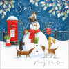 Dogs With Snowman Christmas Card