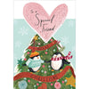 Two Penguins On A Christmas Tree Christmas Card