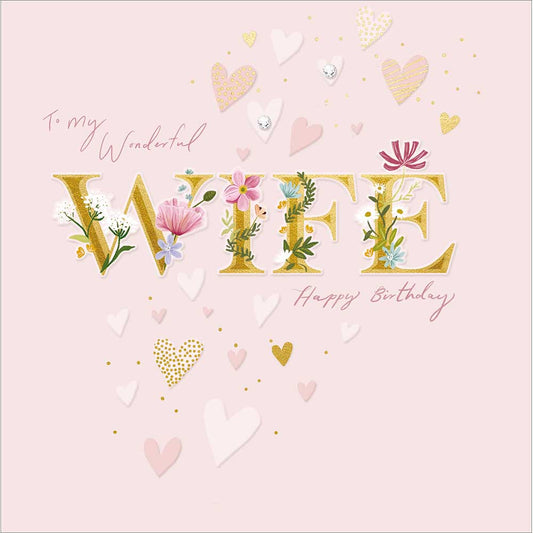 Wonderful Wife Pink Birthday Card