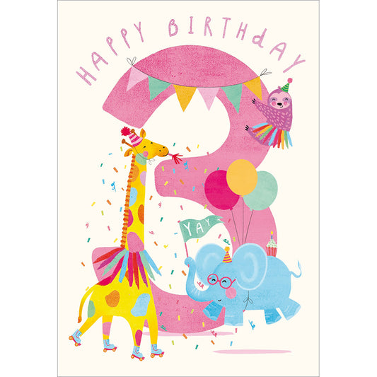 Animal Party 3rd Birthday Card