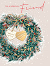 Christmas Wreath And Hearts Christmas Card