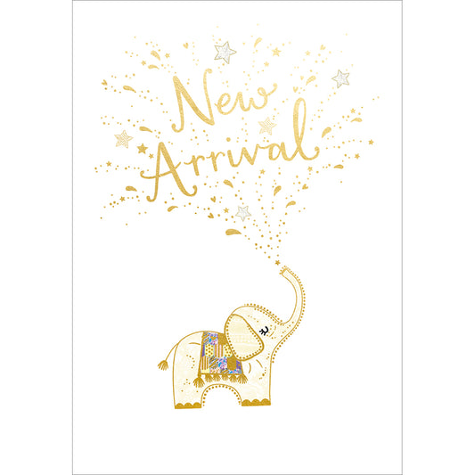 Gold "New Arrival" Baby Elephant Card