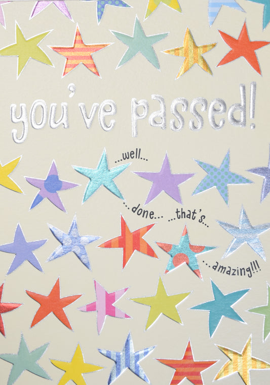 You've Passed! Multicoloured Stars Card