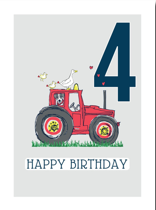 Tractor 4th Birthday Card