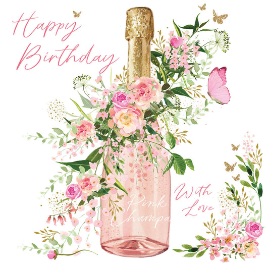 Rose Champagne Birthday Card