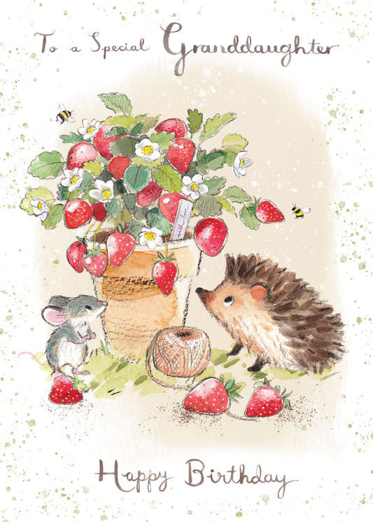 Hedgehog & Strawberry Granddaughter Birthday Card