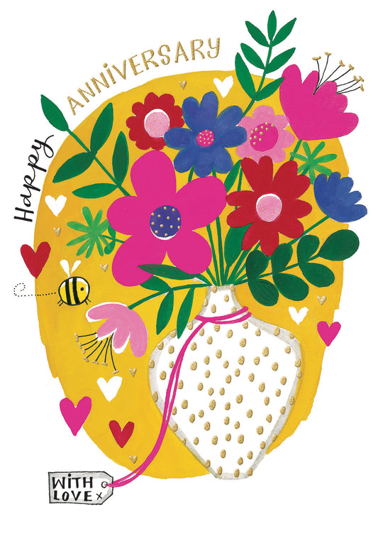"Happy Anniversary" Vase Of Flowers Card