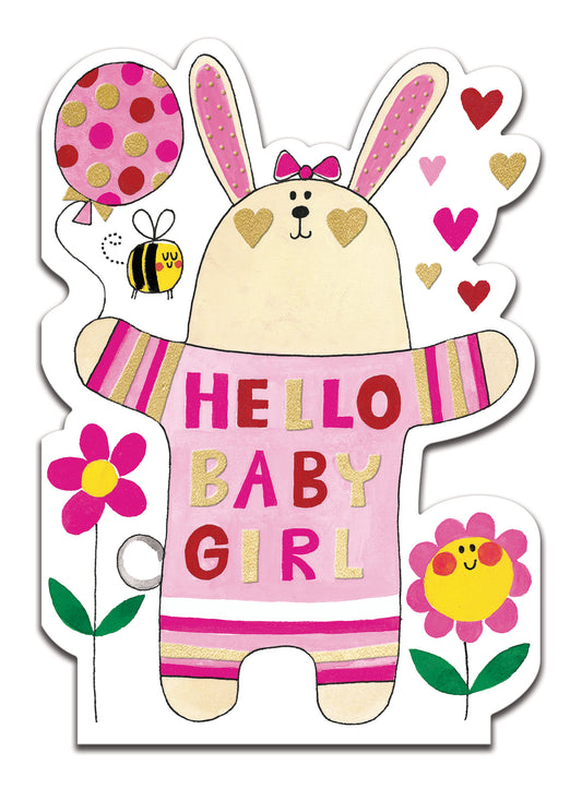 "Hello Baby Girl" Rabbit Baby Card
