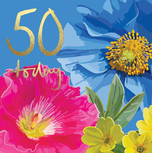 Bright Flowers 50th Birthday Card